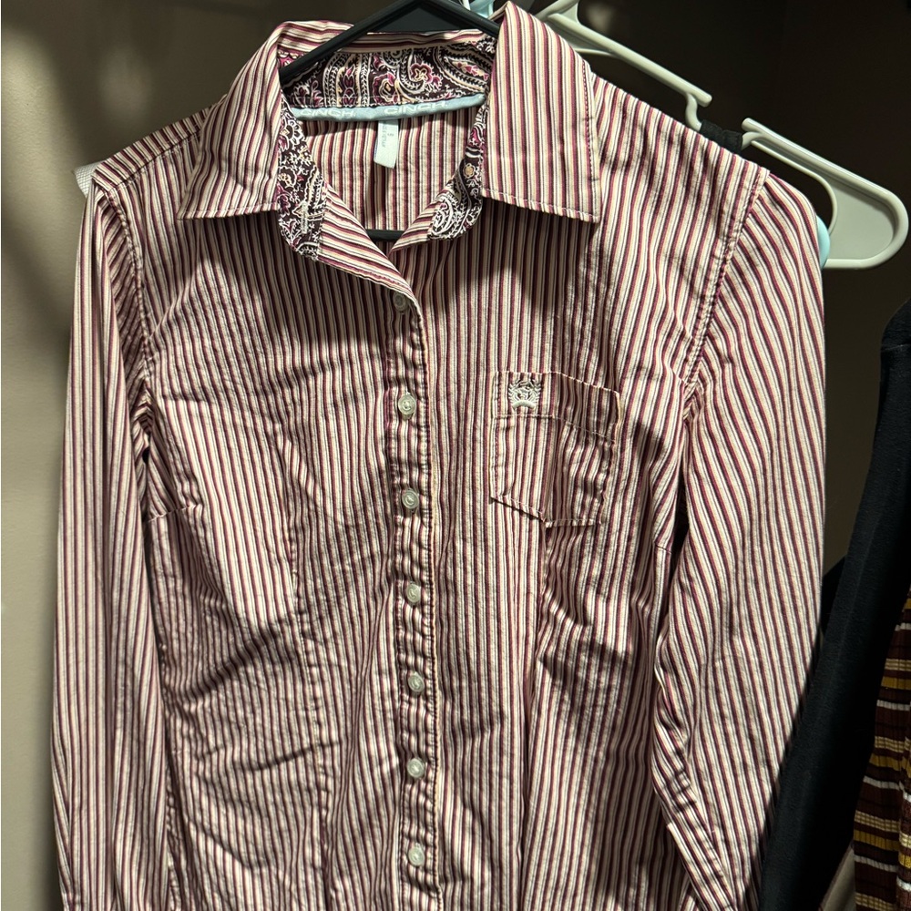 Cinch Maroon Striped Shirt with Paisley Accent